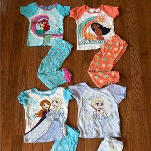 Disney Multi-Character Girls Pajama Set Bundle in Light Blue, Aqua & Coral